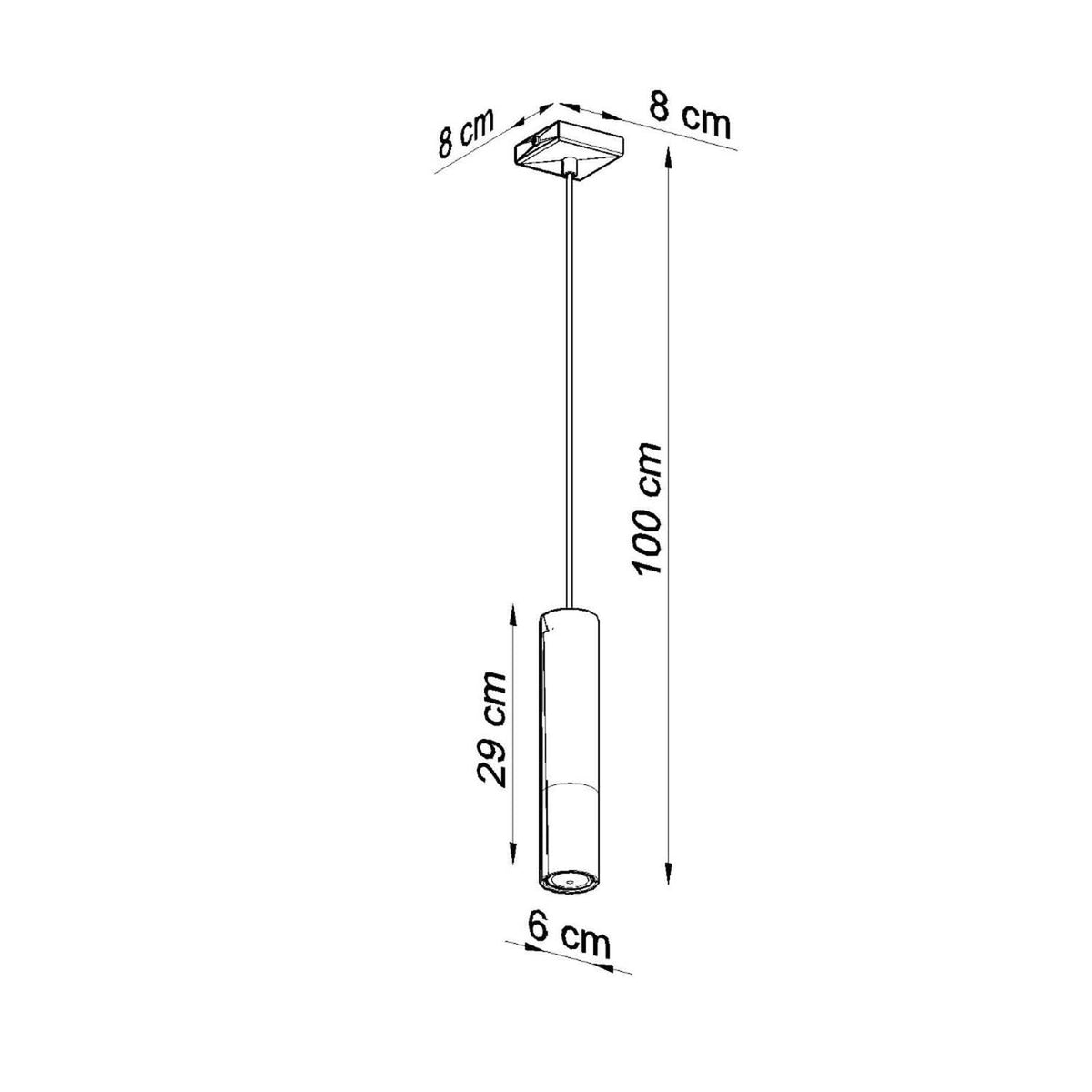 Schéma technique coté indiquant hauteur 100 cm, abat-jour 29 cm et diamètre 6 cm.