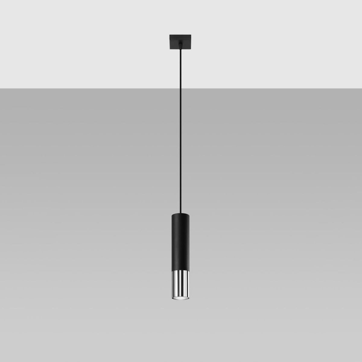 Produit suspendu présenté seul sur fond gris clair, montrant silhouette cylindrique allongée.