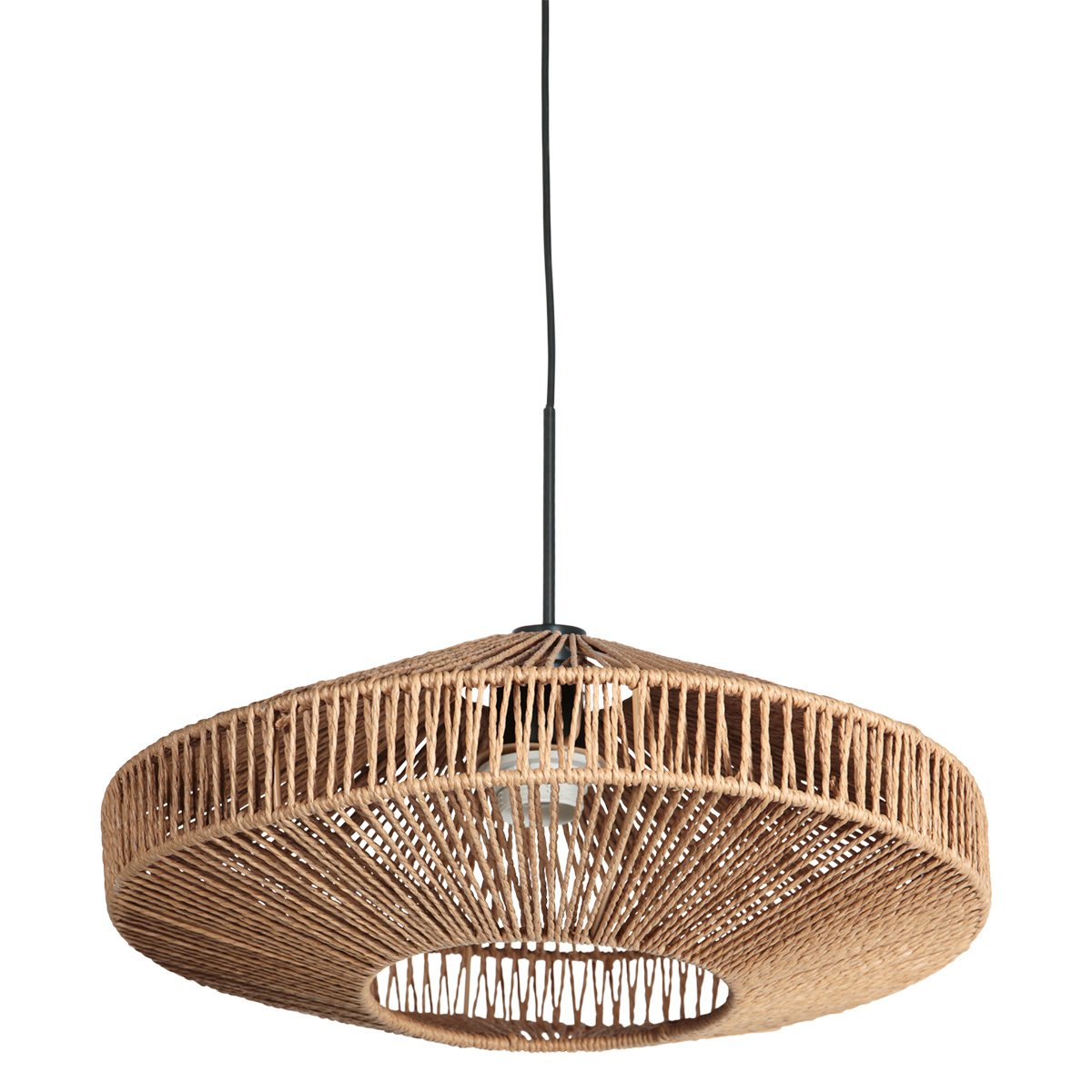 Suspension corde naturelle soucoupe Ø 40 cm, abat-jour tressé | Ropéa