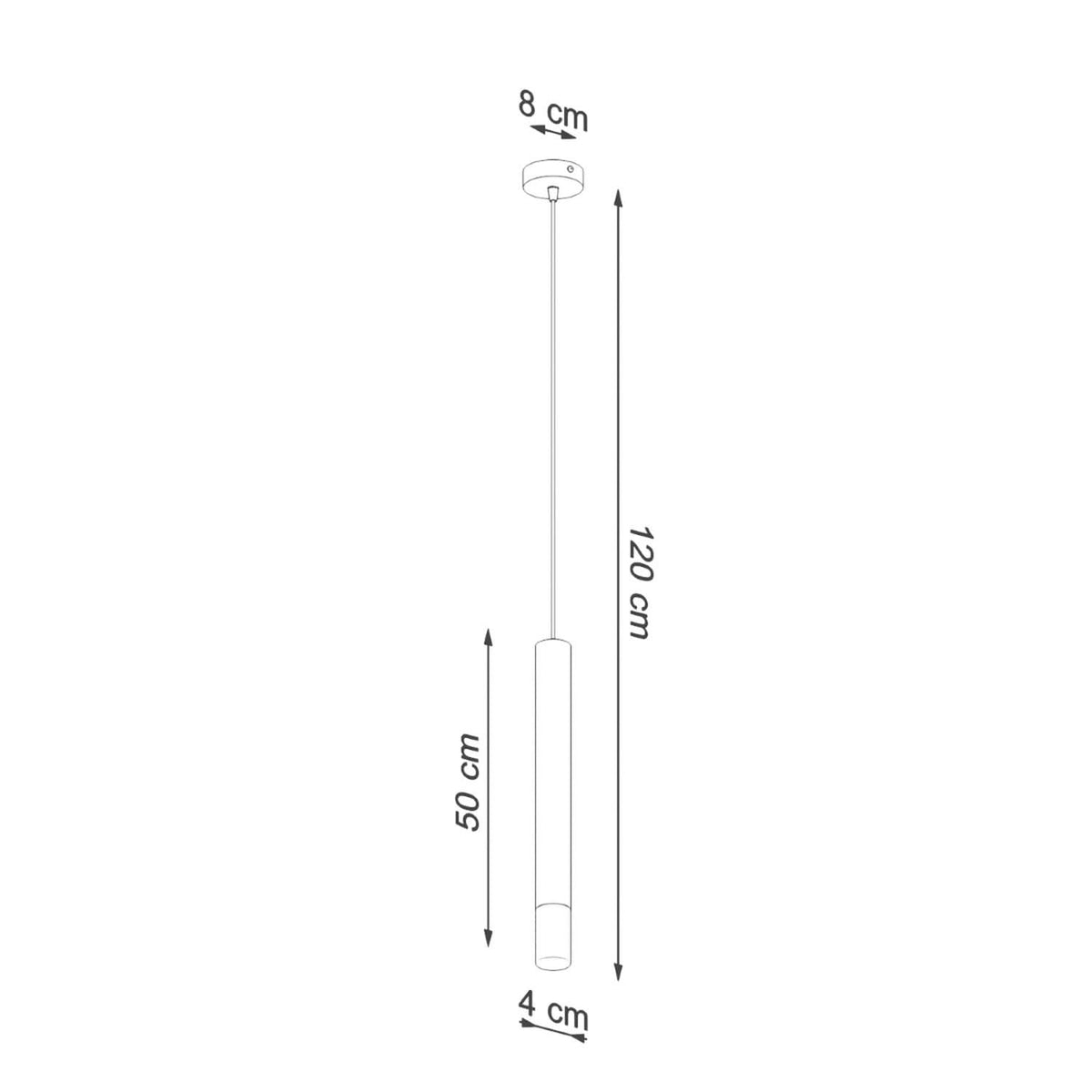 Schéma coté avec base de 8 cm, corps de 50 cm et hauteur totale 120 cm.