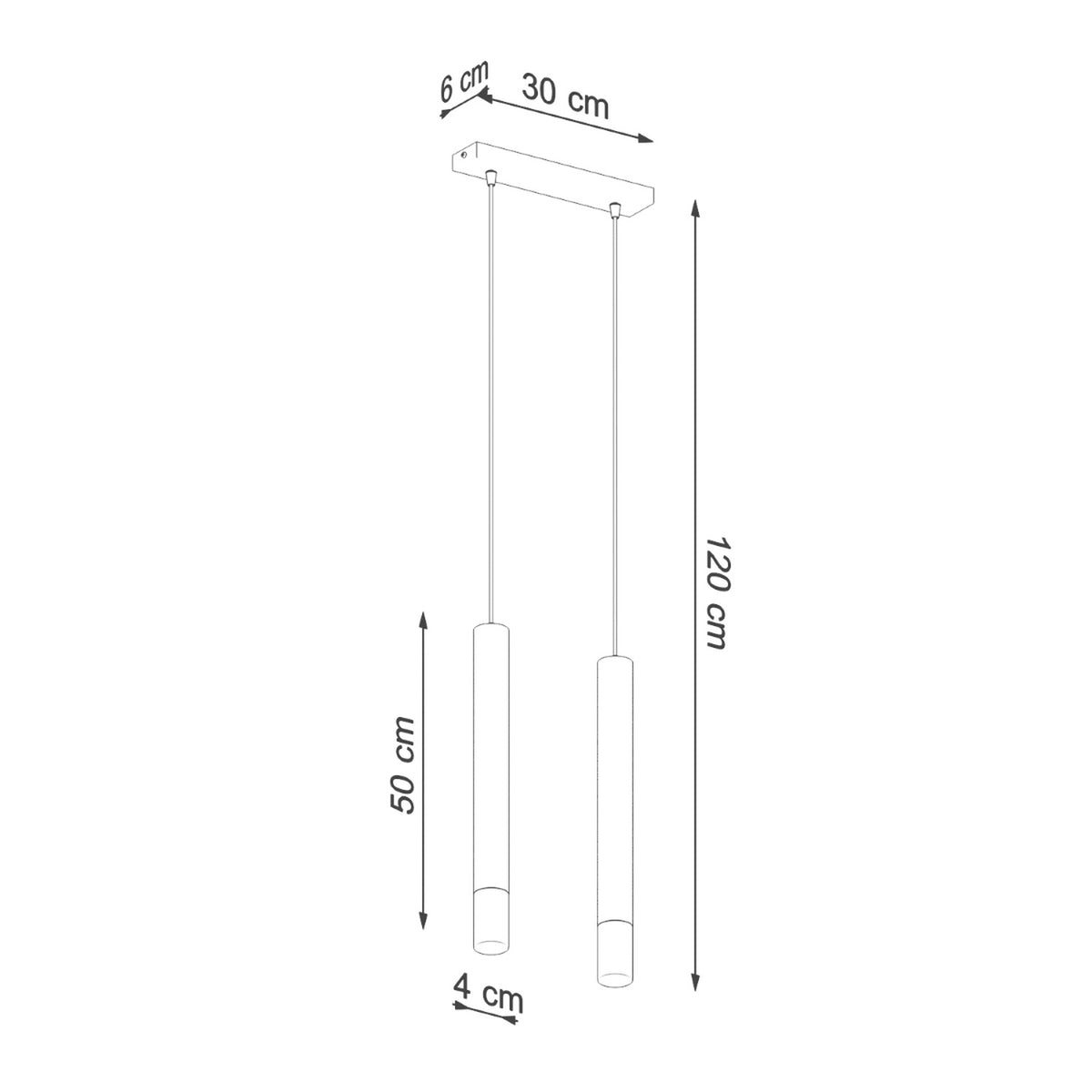 Schéma coté indiquant 120 cm de hauteur, 30 cm de platine et 4 cm de diamètre