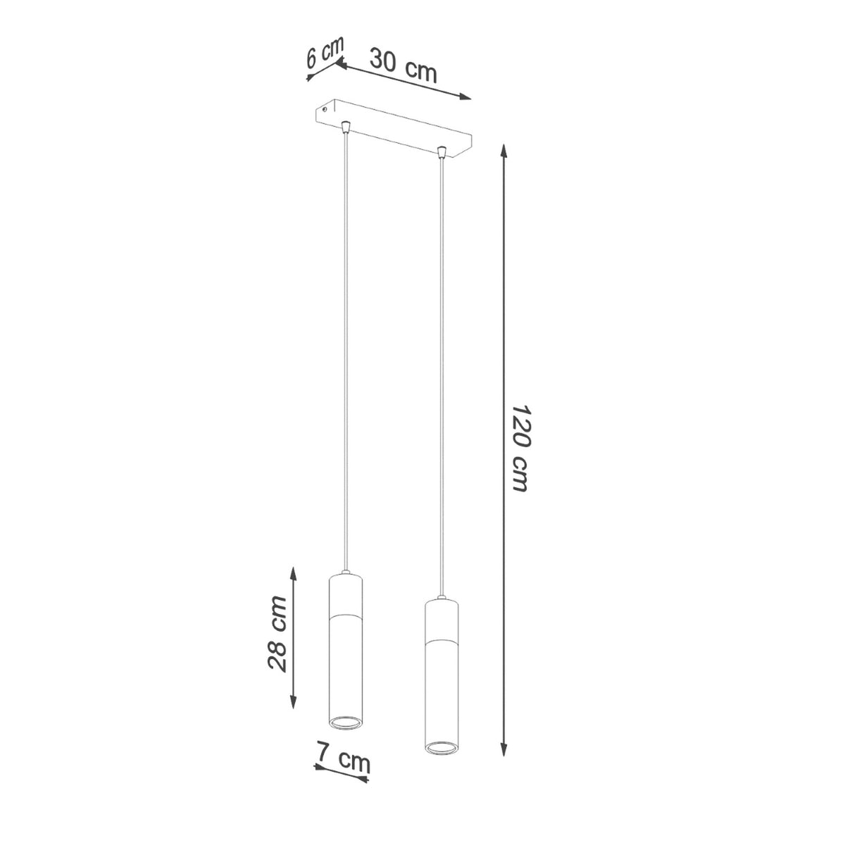 Schéma de dimensions : plaque 30 cm, hauteur 120 cm, diamètre 7 cm.