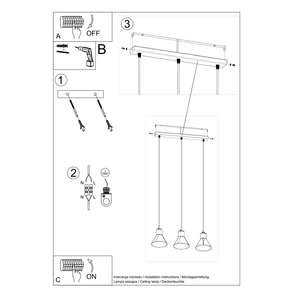 Lampe pendante TALEJA 3 noir [E27].