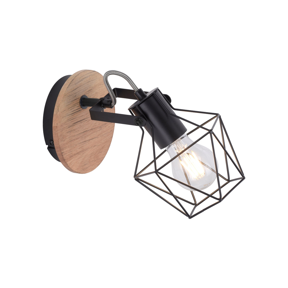 Vue produit détachée sur fond blanc, applique orientable avec cage métallique géométrique