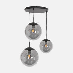 Hängeleuchte aus schwarz getöntem Glas, 3 Kugeln, Wohn- & Esszimmer Ø 35 cm | Bollique