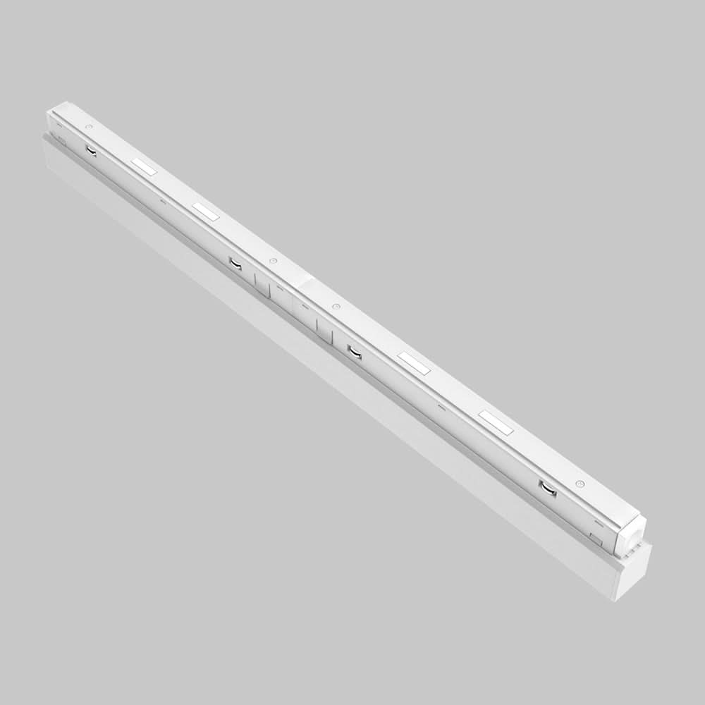 Profilé vu de dessus avec clips de fixation et boîtier d'alimentation blanc