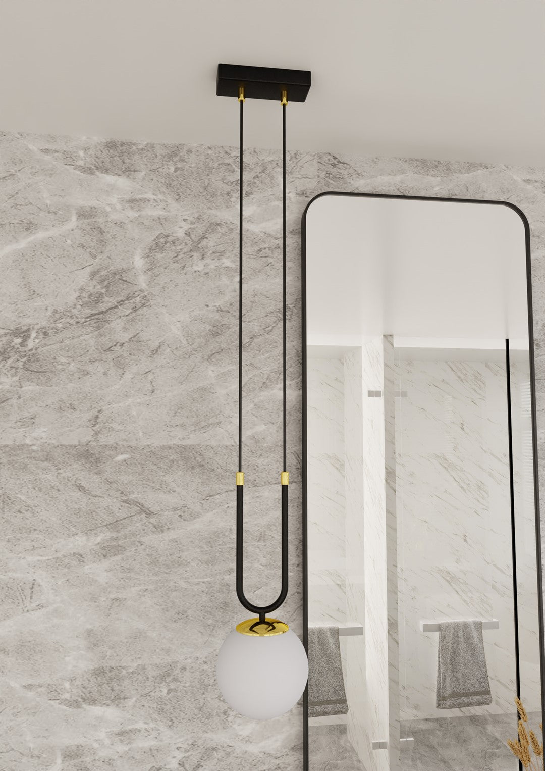 Glam Pendelleuchte, 1-flammig, schwarz, Opalglas