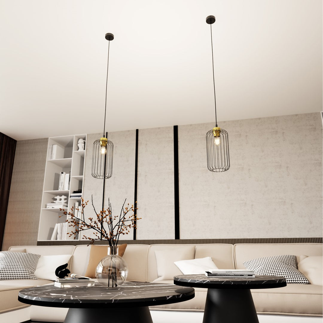 Suspension Vander 1 lumière noire et dorée