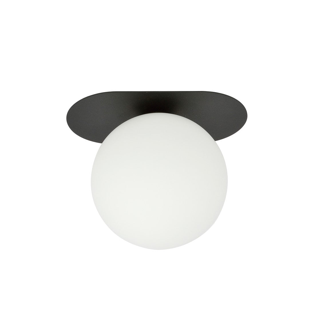 Second angle de face montrant la sphère opaline fixée sous sa platine noire
