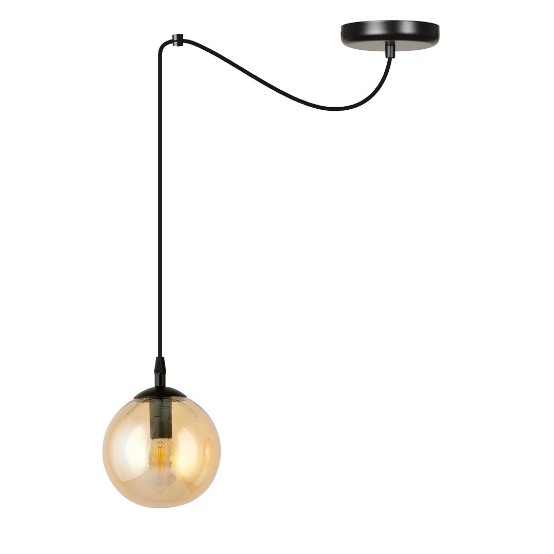 Suspension Gigi 1 lumière noire, verre ambré