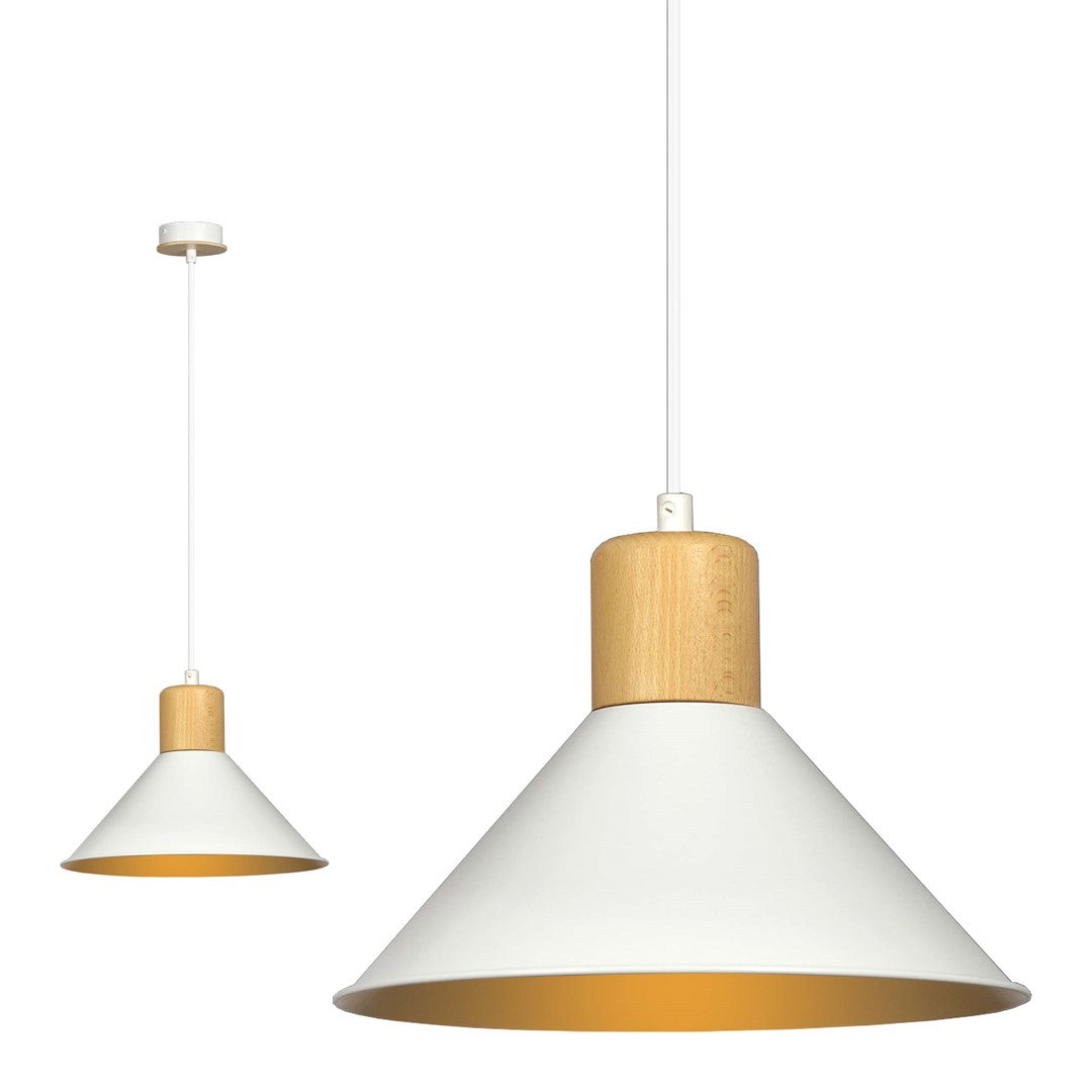 Deux exemplaires du luminaire côte à côte, montrant proportions et finition laquée blanche.