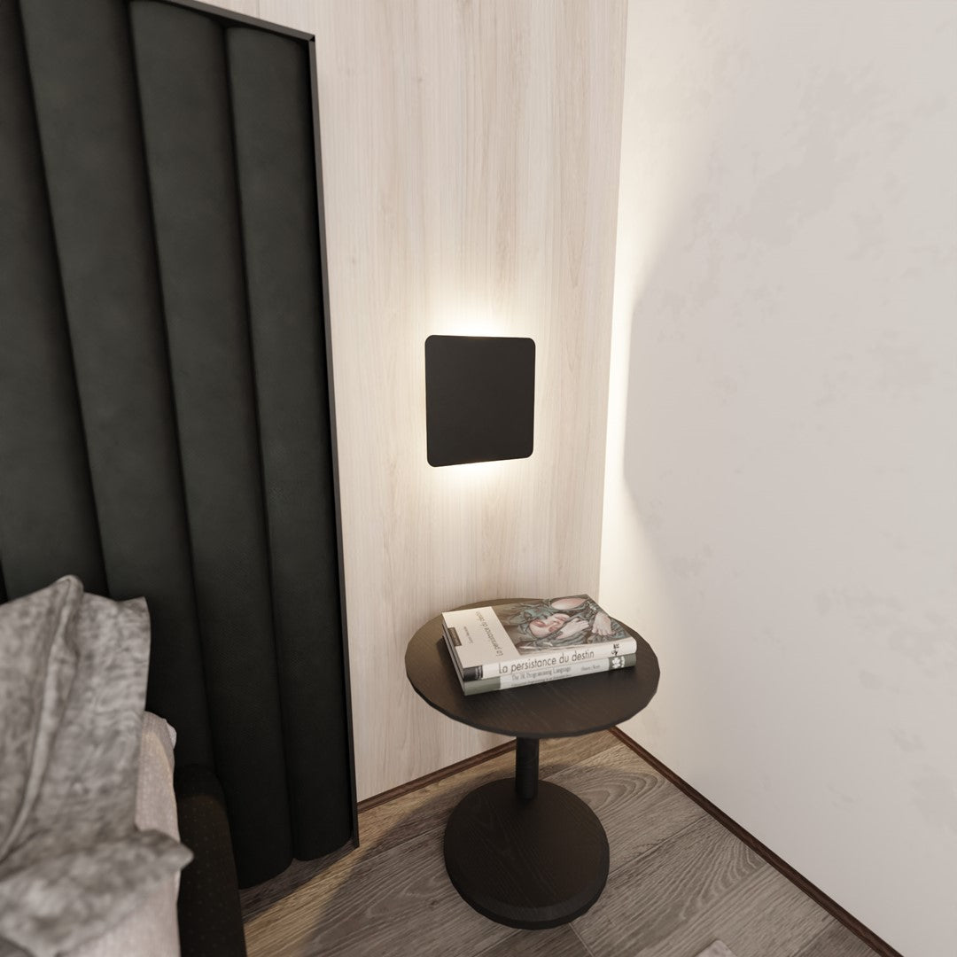 Coin nuit complet avec applique murale, table d'appoint ronde et lit
