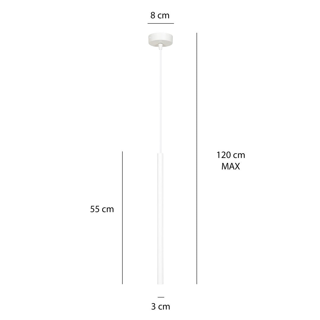 Schéma de dimensions indiquant rosace de 8 cm, tube de 55 cm et 120 cm maximum