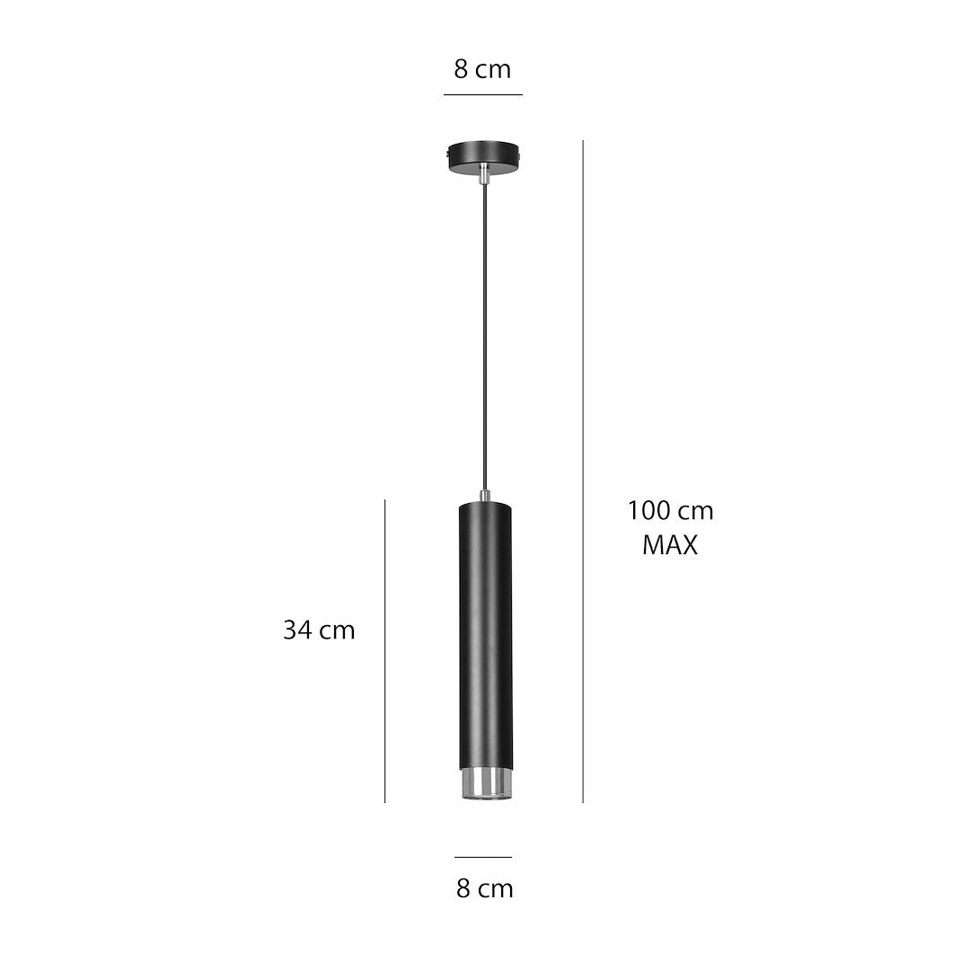 Schéma technique coté : hauteur 34 cm et câble réglable 100 cm