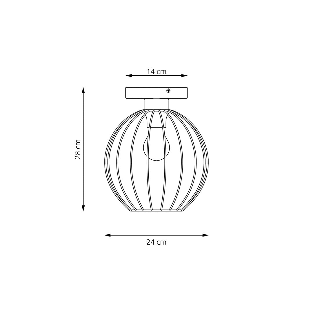 Schéma technique coté : hauteur 28 cm, diamètre 24 cm, base 14 cm