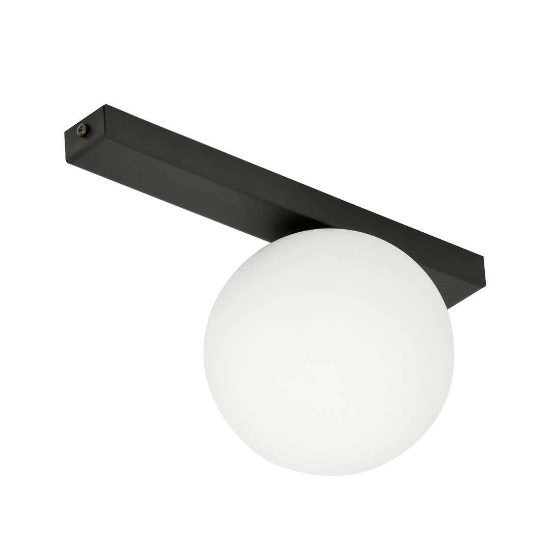 Vue en plongée du plafonnier, détail de la barre noire et du globe