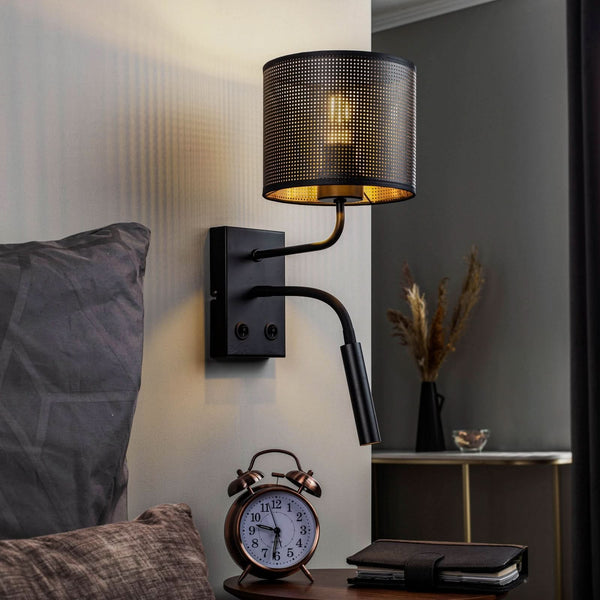 Applique murale Jovin en acier, noir et doré, 2 lumières, hauteur 24 cm