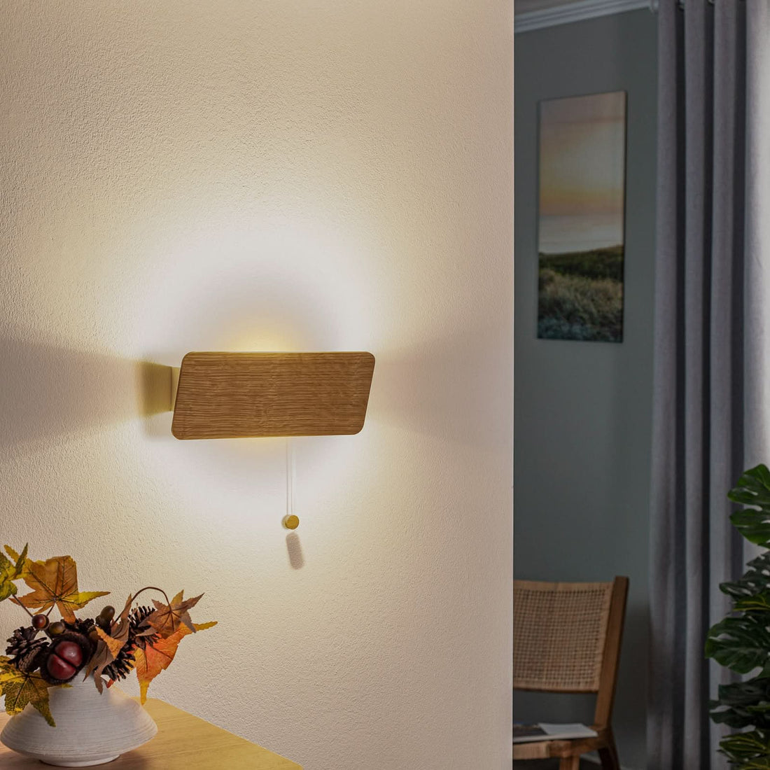 Applique murale Oslo en bois, chêne et blanc, hauteur 12 cm