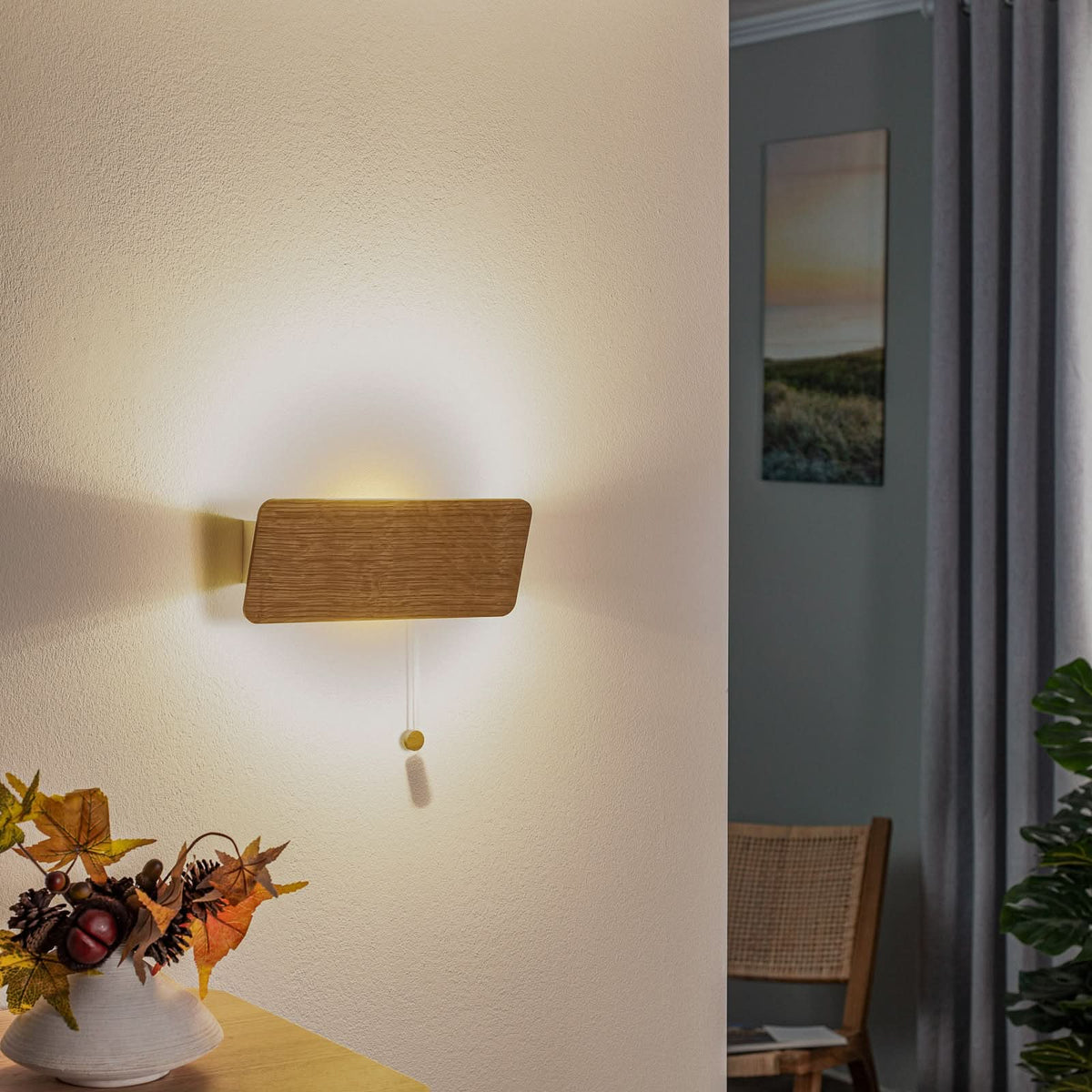 Applique murale Oslo en bois, chêne et blanc, hauteur 12 cm