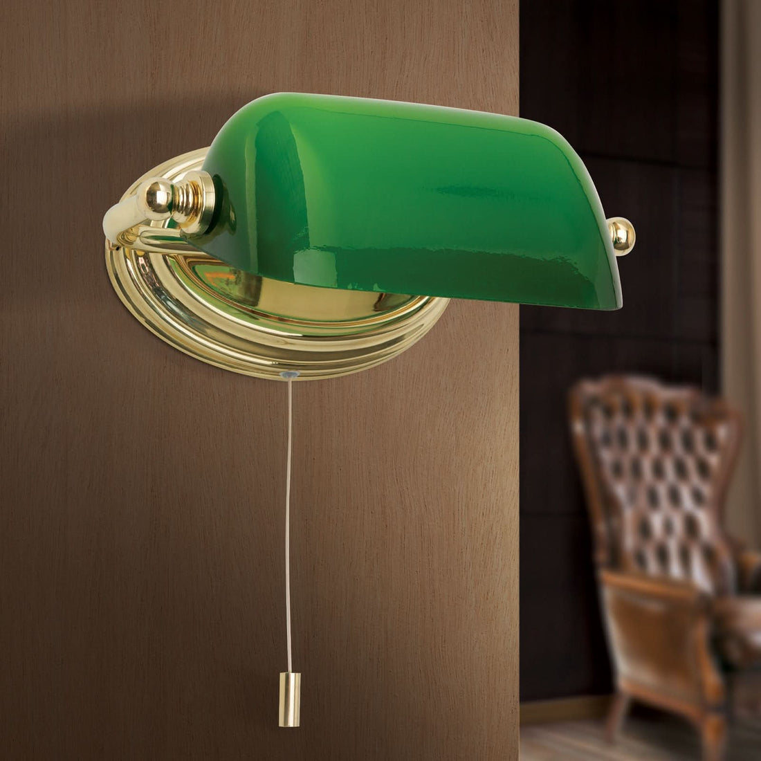 Applique murale Harvard en laiton, vert, hauteur 9 cm