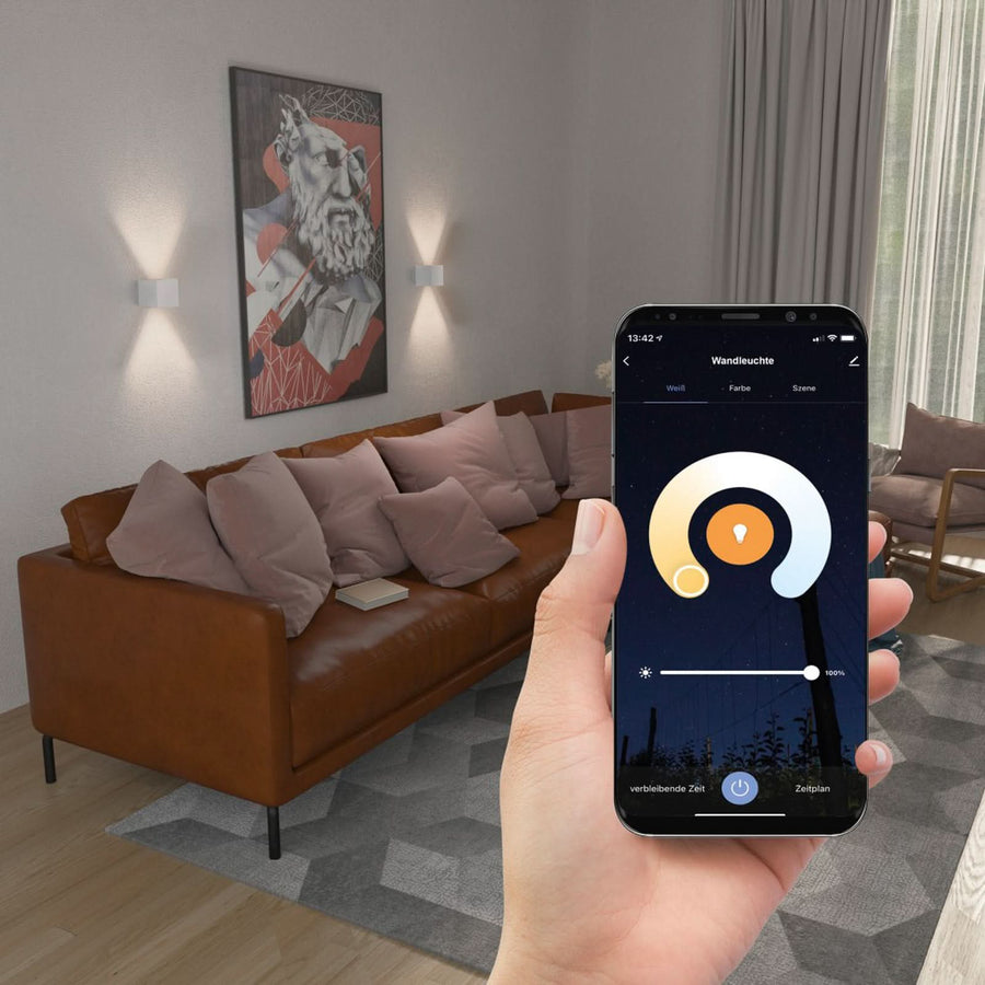 Applique murale LED Wlan en métal, blanc, hauteur 10 cm, IP44