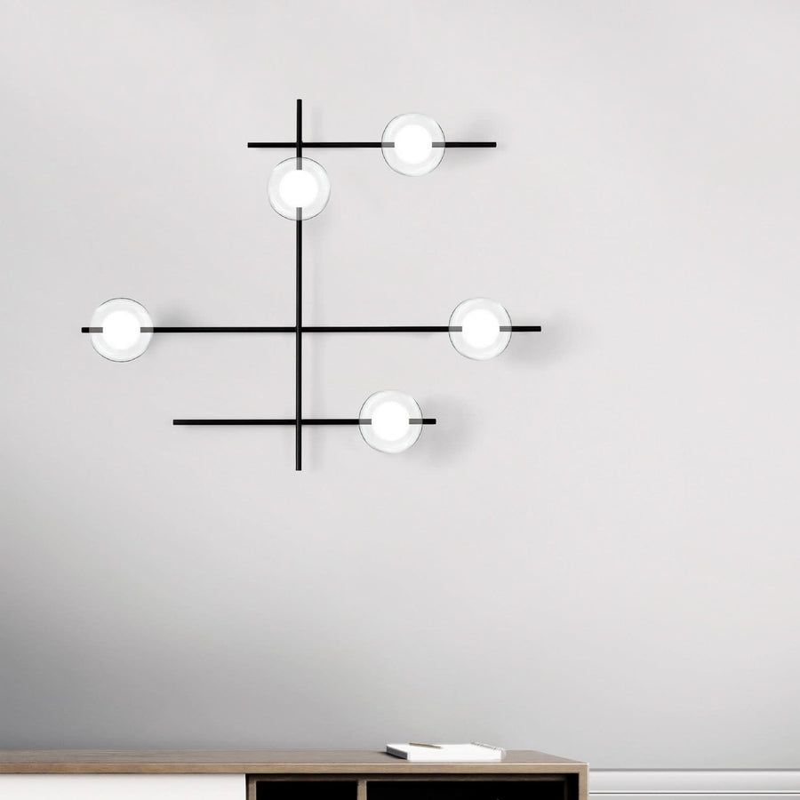 Applique murale Mikado en verre, noir et transparent, 5 lumières