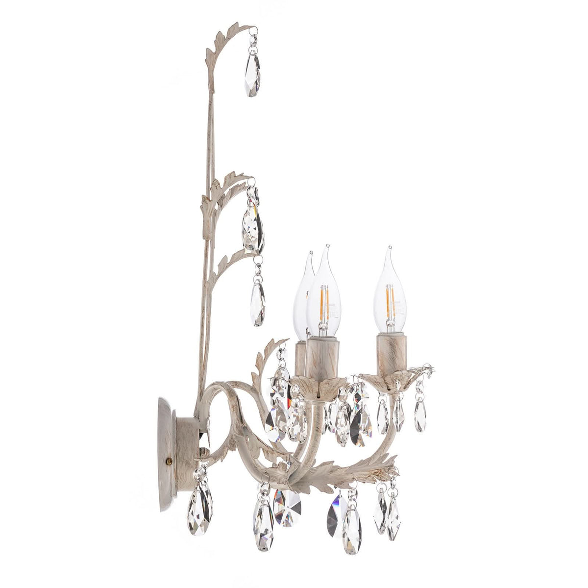 Applique murale Karen en tissu, ivoire, 3 lumières, hauteur 52 cm