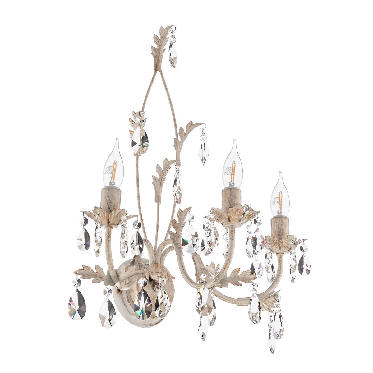 Applique murale Karen en tissu, ivoire, 3 lumières, hauteur 52 cm