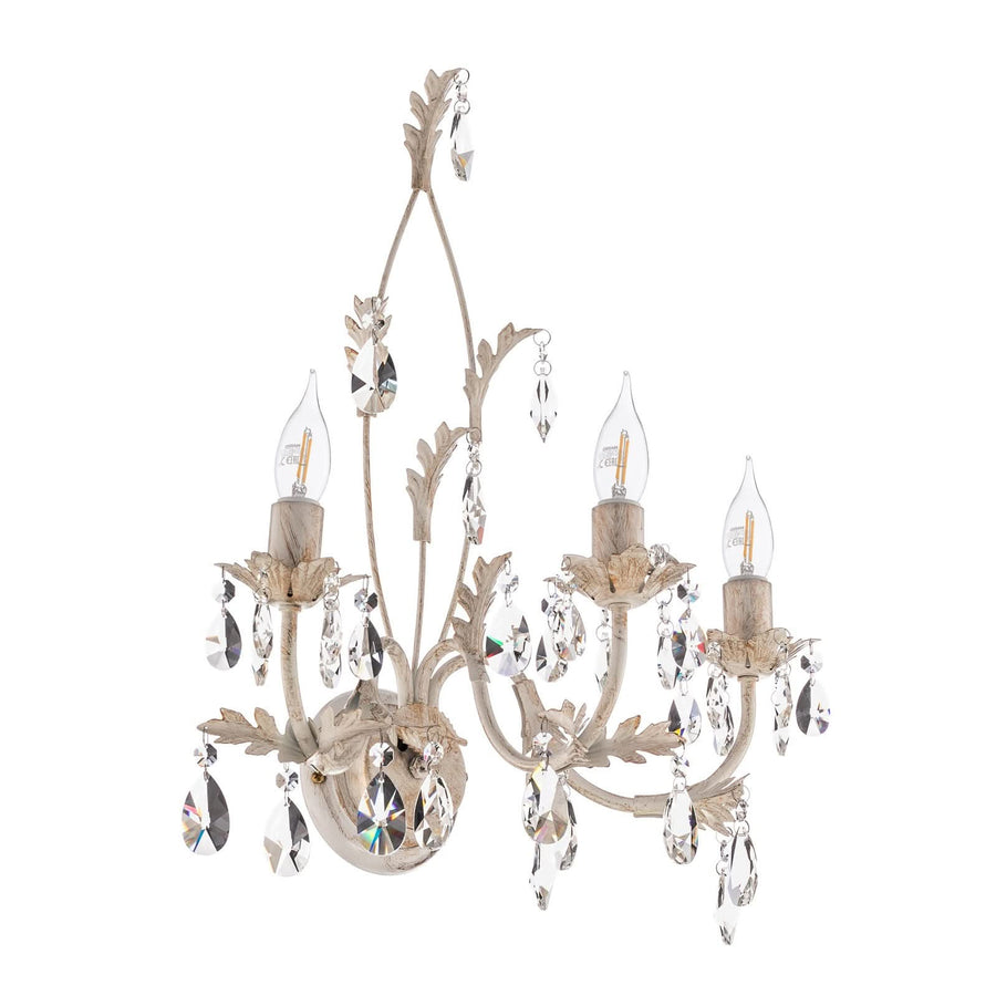 Applique murale Karen en tissu, ivoire, 3 lumières, hauteur 52 cm
