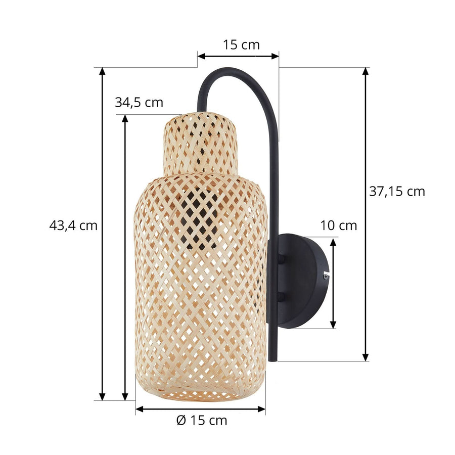 Applique murale Venora en bambou, bois et noir, Ø 15 cm