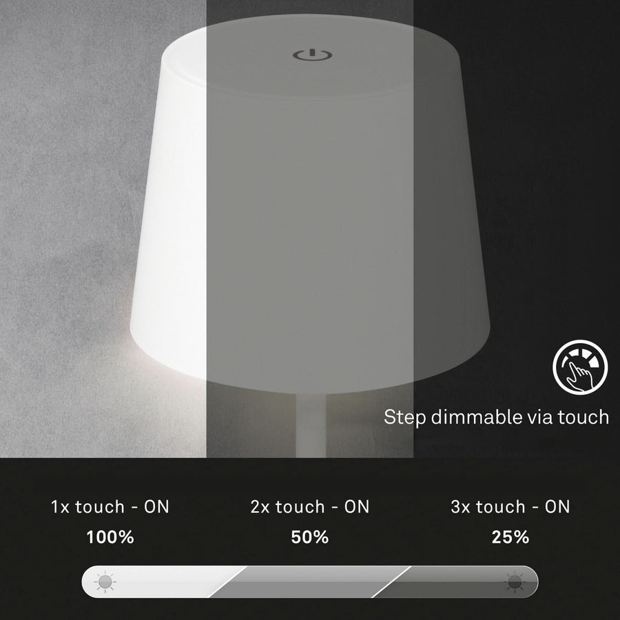 Lampe à poser d'extérieur LED rechargeable Piha, blanc, Ø 10,5 cm, IP44