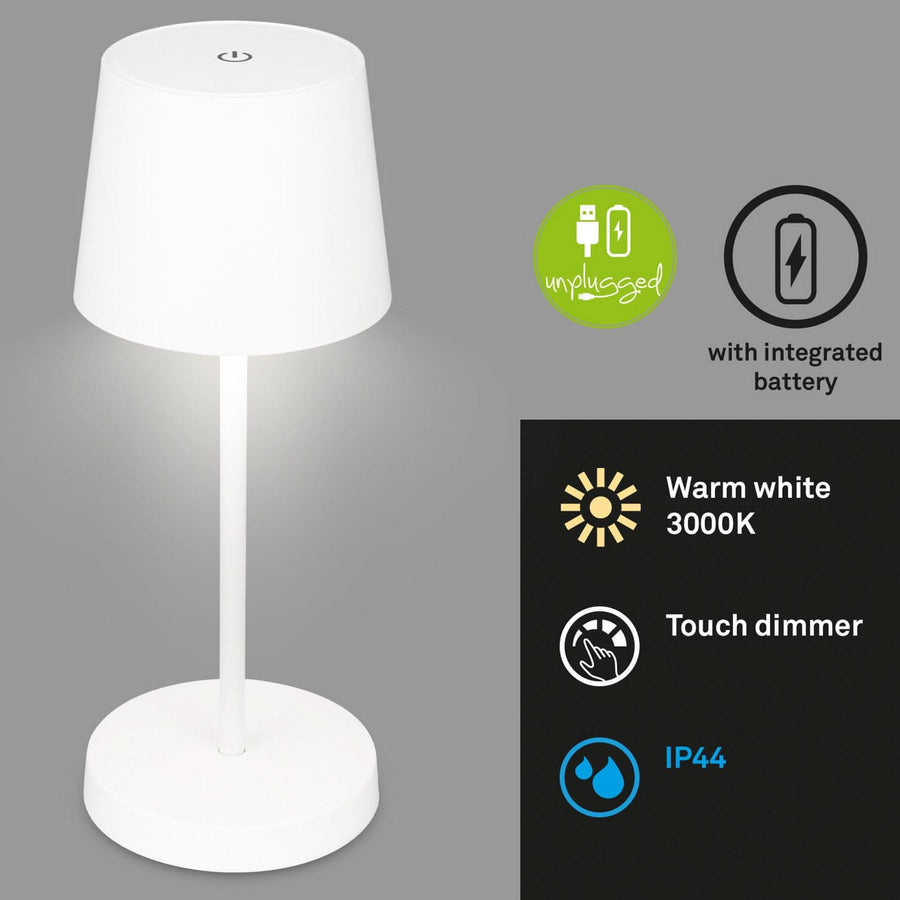 Lampe à poser d'extérieur LED rechargeable Piha, blanc, Ø 10,5 cm, IP44