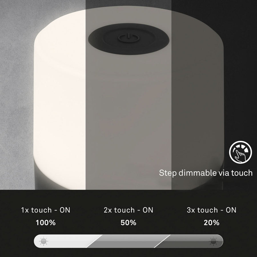 Lampe à poser d'extérieur LED rechargeable Smal, noir et blanc, Ø 7 cm, IP44, 2700 K, 2 W