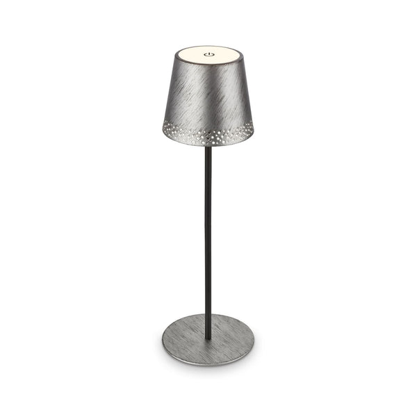 Lampe à poser d'extérieur LED rechargeable Kiki en métal, argenté et noir, Ø 12 cm, IP44