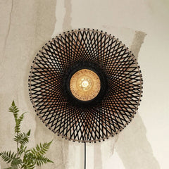 Applique murale Kalimantan Wand en bambou, noir et bois, Ø 60 cm