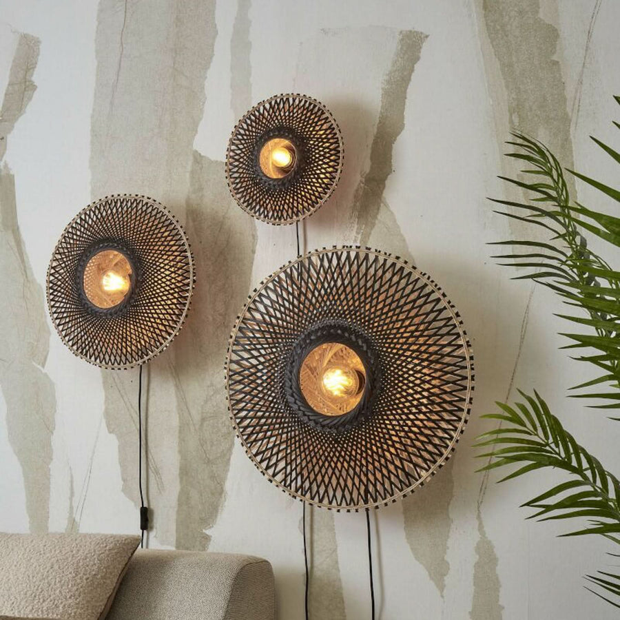 Applique murale Kalimantan Wand en bambou, noir et bois, Ø 60 cm