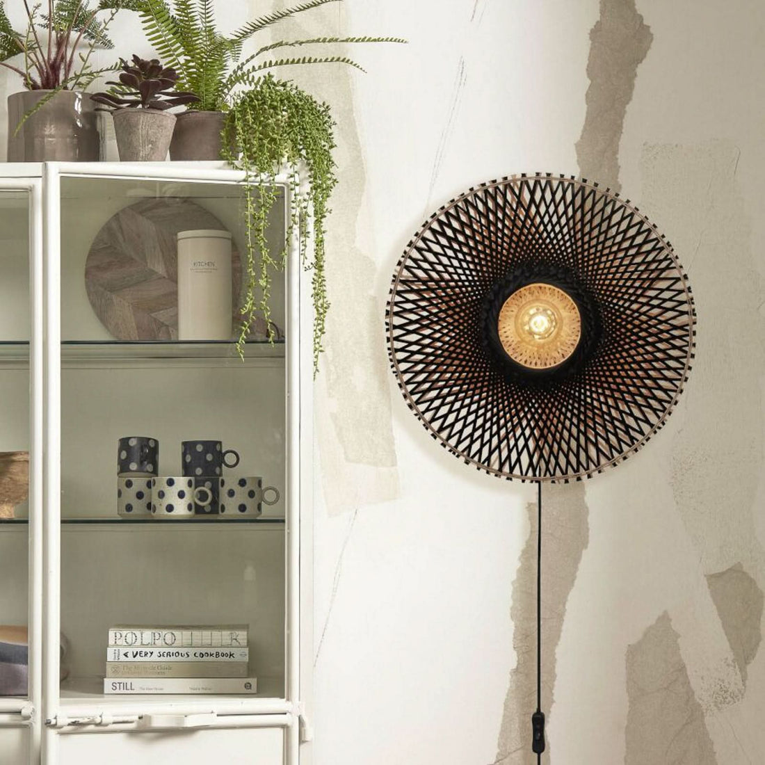 Applique murale Kalimantan Wand en bambou, noir et bois, Ø 60 cm