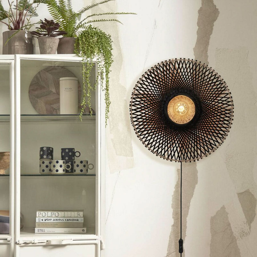 Applique murale Kalimantan Wand en bambou, noir et bois, Ø 60 cm