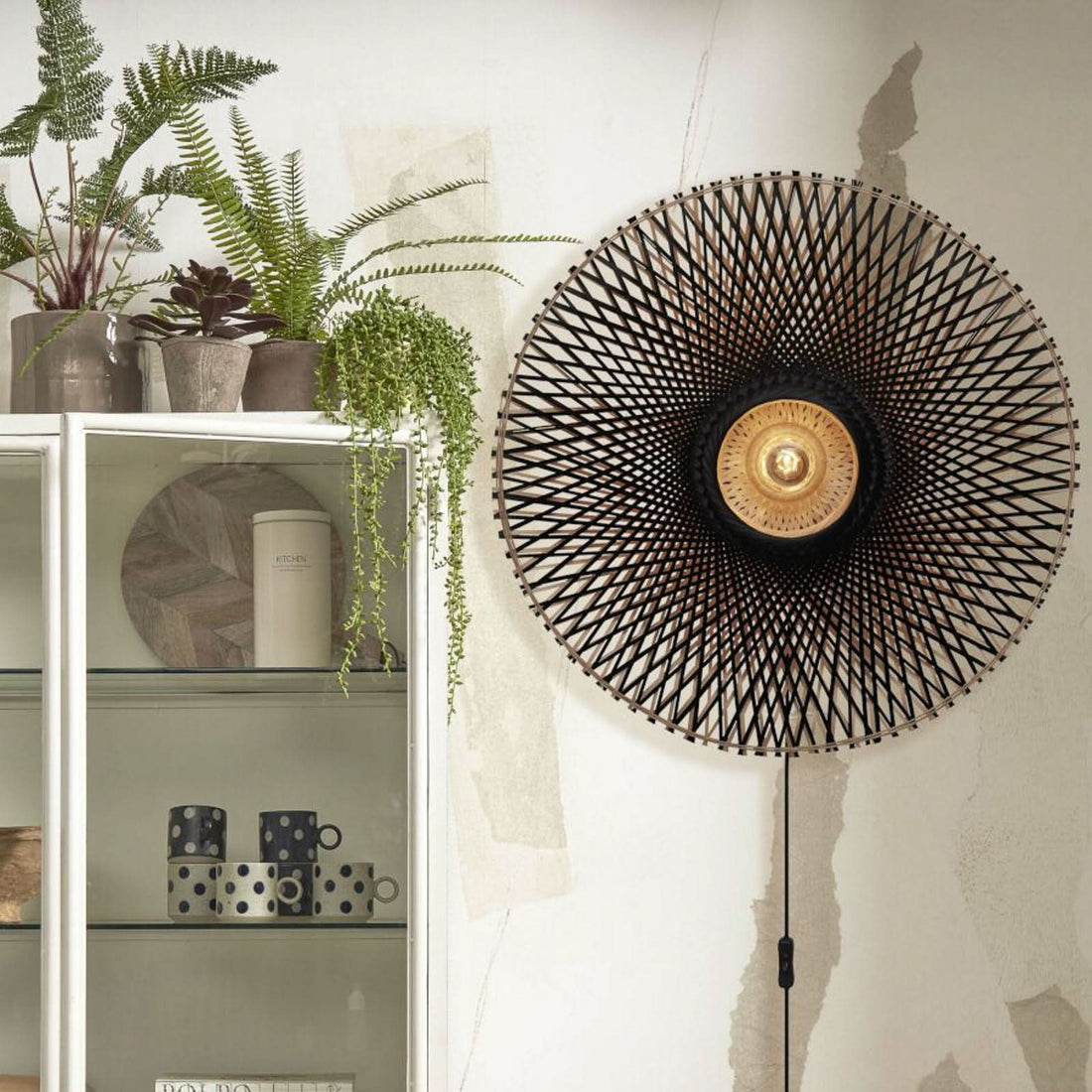 Applique murale Kalimantan Wand en bambou, noir et noir, Ø 87 cm
