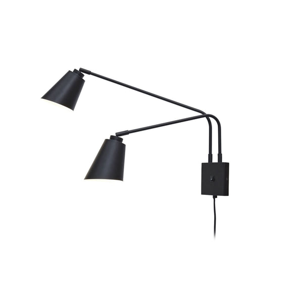 Applique murale Brême en métal, noir, 2 lumières, hauteur 45 cm