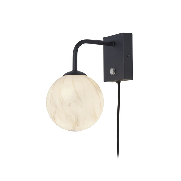 Applique murale Carrara en verre, blanc marbré et noir, hauteur 21 cm