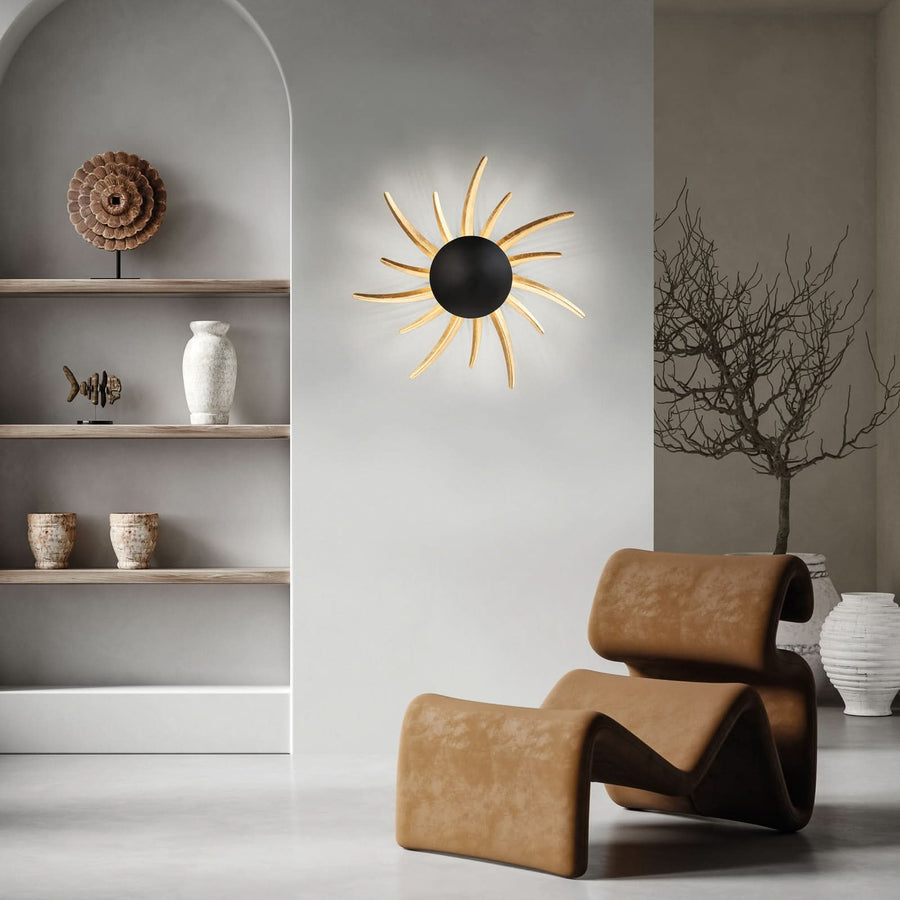 Applique murale LED en métal, noir mat et feuille d'or, Ø 45 cm