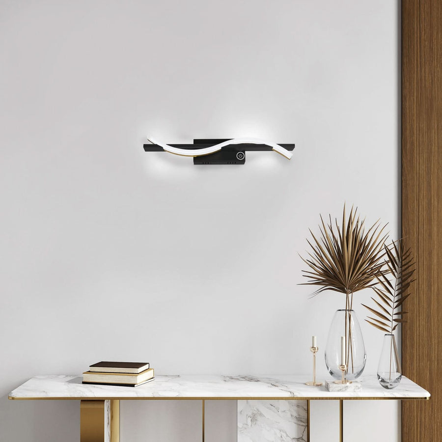 Applique murale LED Bridge Détecteur en métal, noir mat et feuille d'or, hauteur 6,5 cm