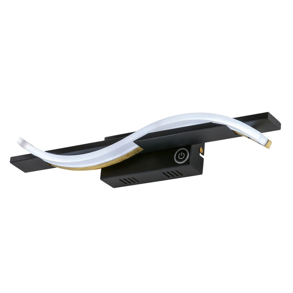 Applique murale LED Bridge Détecteur en métal, noir mat et feuille d'or, hauteur 6,5 cm