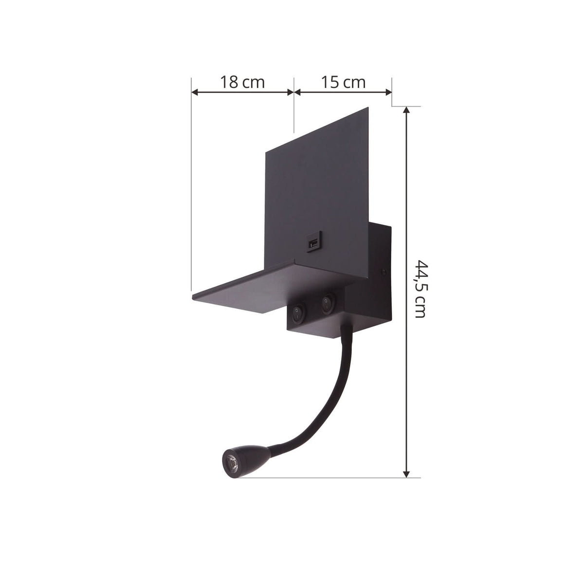Applique murale en métal, noir, hauteur 45 cm