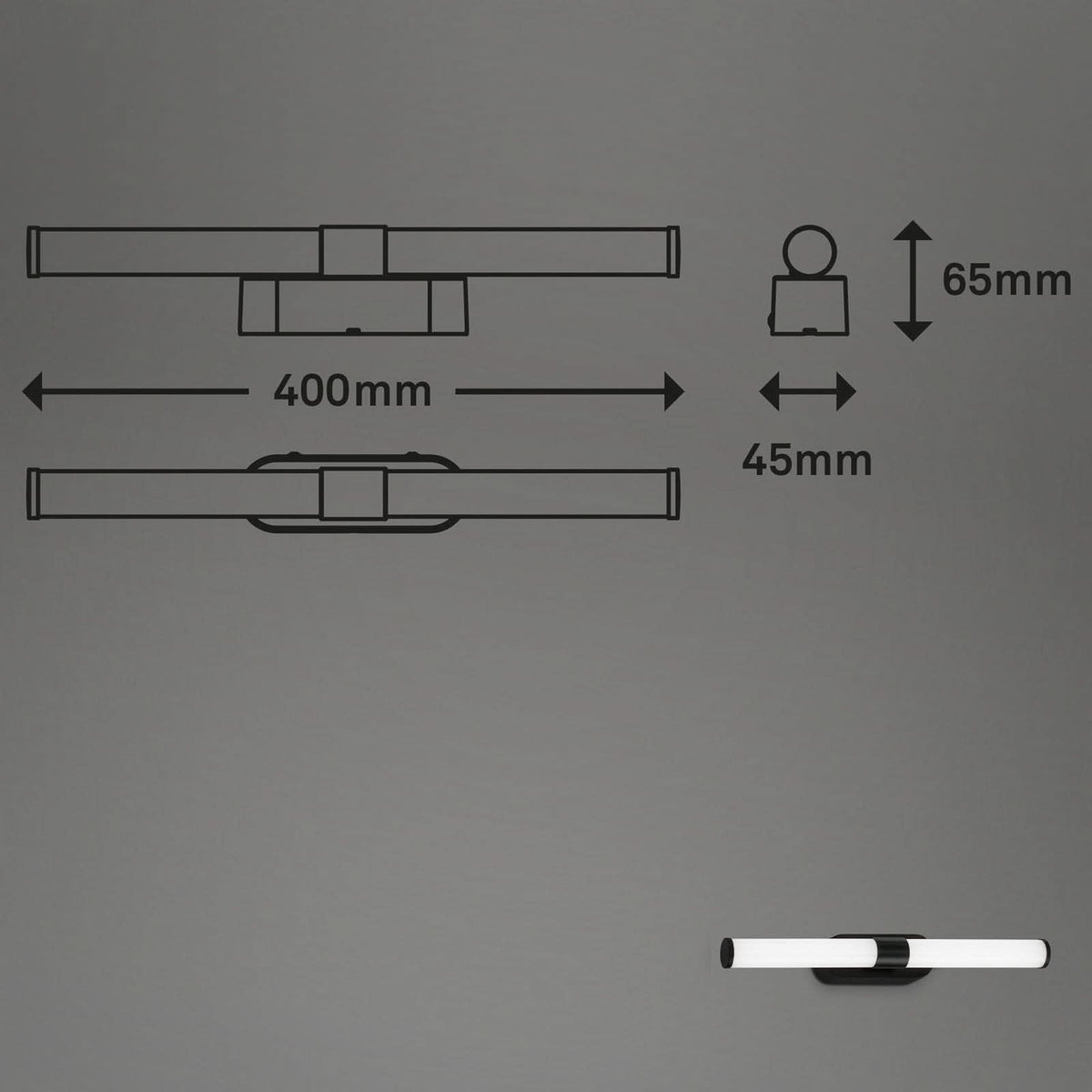 Schéma technique coté : longueur 400 mm, hauteur 65 mm, profondeur 45 mm.