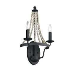 Applique murale Nori en bois, zinc et gris, 2 lumières, hauteur 49,8 cm