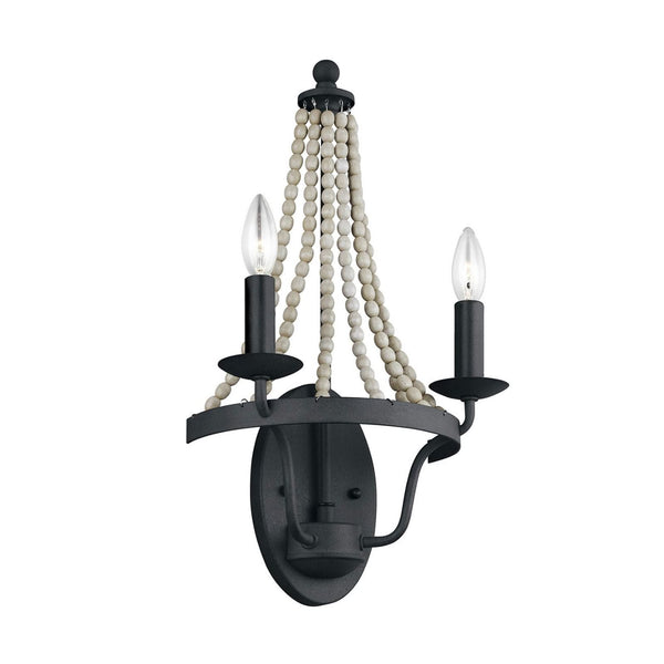 Applique murale Nori en bois, zinc et gris, 2 lumières, hauteur 49,8 cm