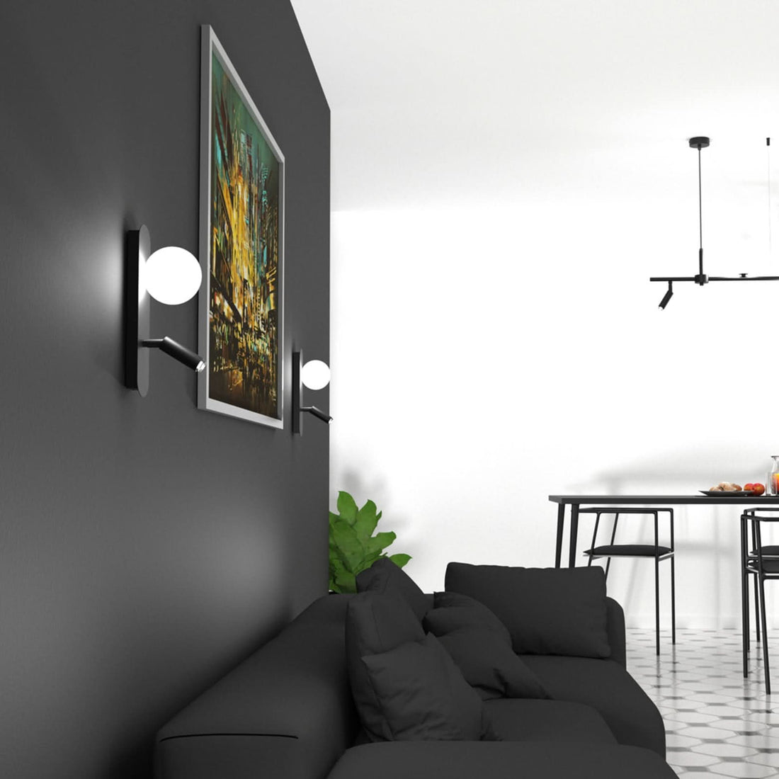 Applique murale Sirio en verre, blanc et noir, 2 lumières, hauteur 34 cm