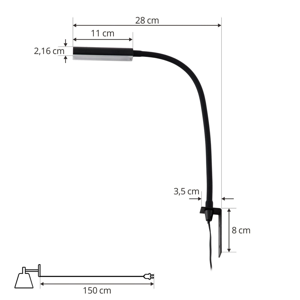 Applique murale LED Flexola en métal, noir, hauteur 58 cm
